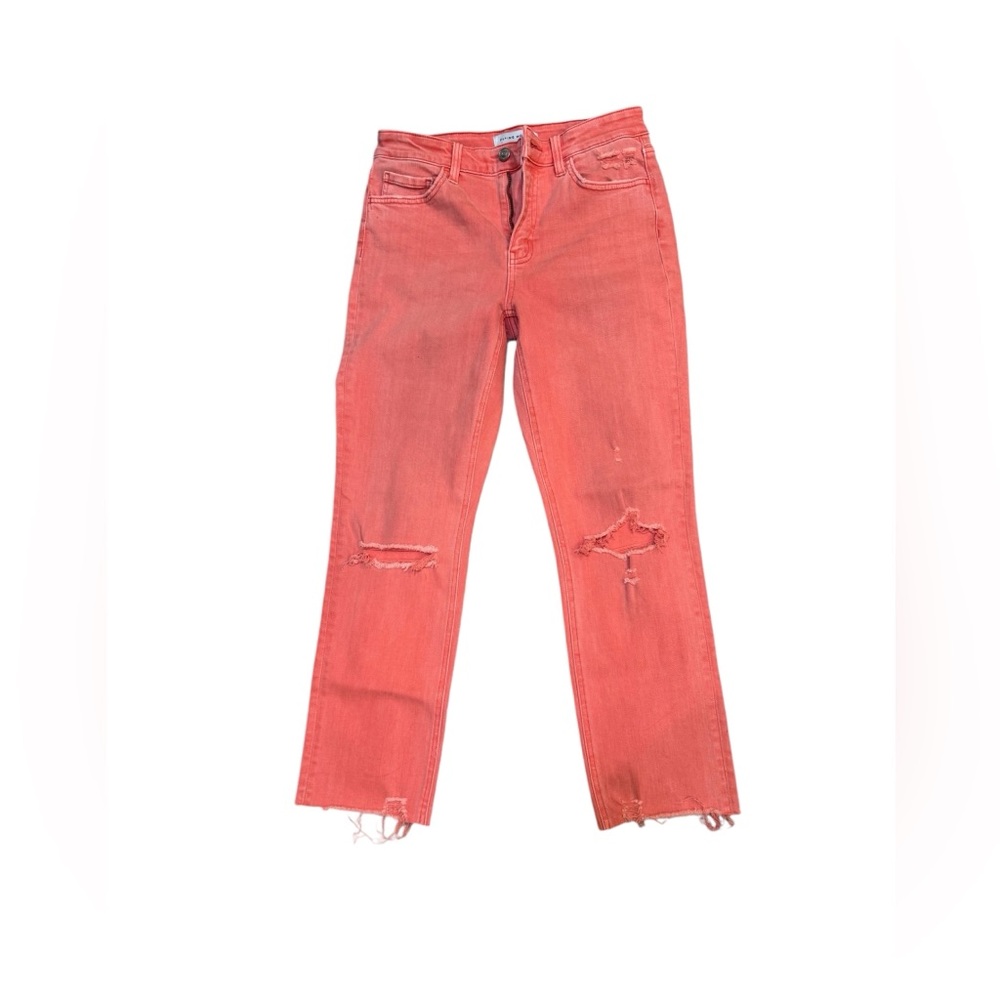 Flying Monkey Lantana Jeans 28 High Rise Crop Coral Raw Hem Distressed